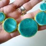 Statement Necklace In Shades Of Turquoise, Jade..