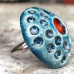 Round Red And Blue Ring, Fashion Jewelry, Ceramic..