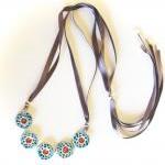 Statement Necklace In Shades Of Blue And Red..