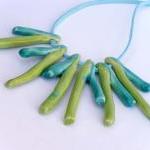 Statement Necklace In Shades Of Green And..