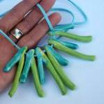 Statement Necklace In Shades Of Green And..