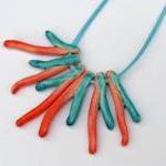 Statement Necklace In Shades Of Orange And..
