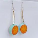Orange And Aqua Earrings, Spring Fashion, Ceramic..