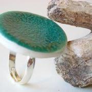 Round Turquoise Ring, fashion jewelry ceramic