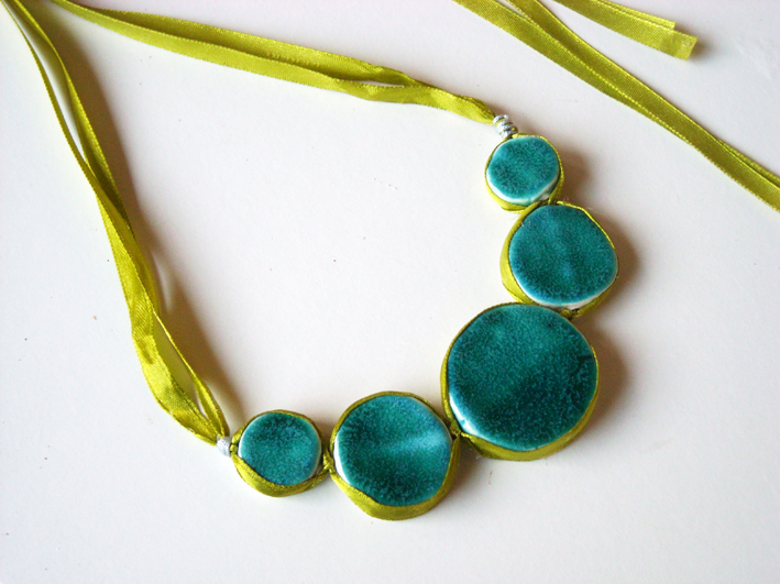 Statement Necklace In Shades Of Turquoise, Jade And Green