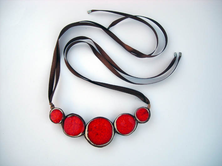 Red Statement Necklace Ceramic Jewelry