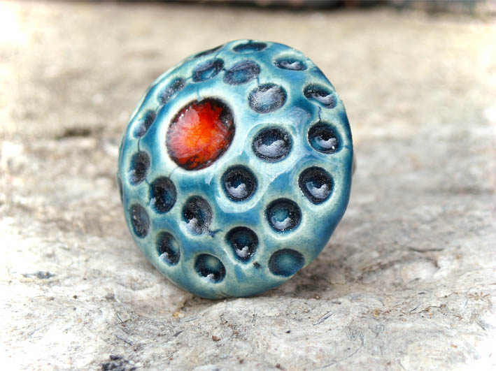 Round Red And Blue Ring, Fashion Jewelry, Ceramic Blue Ring