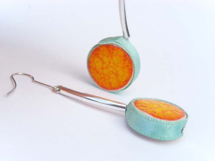 Orange And Aqua Earrings, Spring Fashion, Ceramic Jewelry