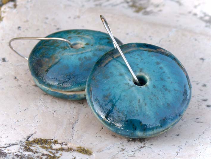 Blue Round Earrings Ceramic Jewelry on Luulla
