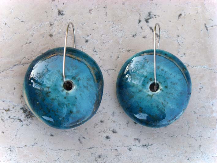 Blue Round Earrings Ceramic Jewelry on Luulla