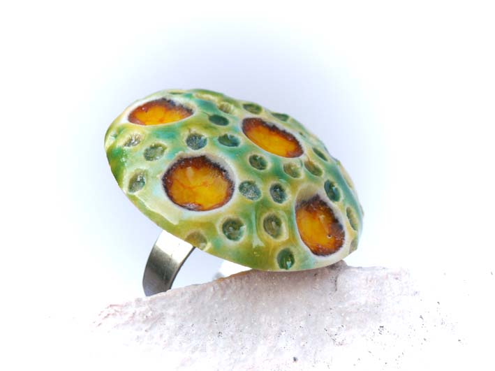 Green And Yellow Ring, Ceramic Jewelry, Spring Summer Fashion